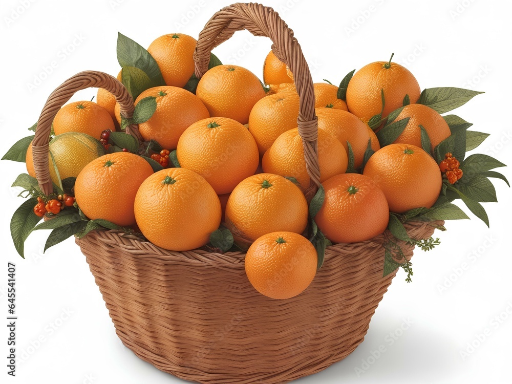 fresh orange fruit in a fruit basket, created by ai generated