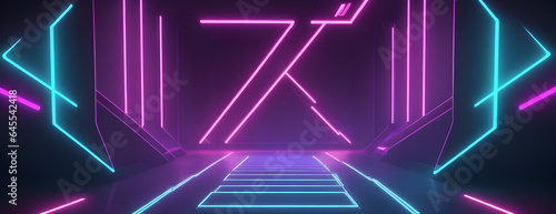 3d technology abstract neon light background, empty space scene, spotlight, dark night, virtual reality, cyber futuristic sci-fi background,