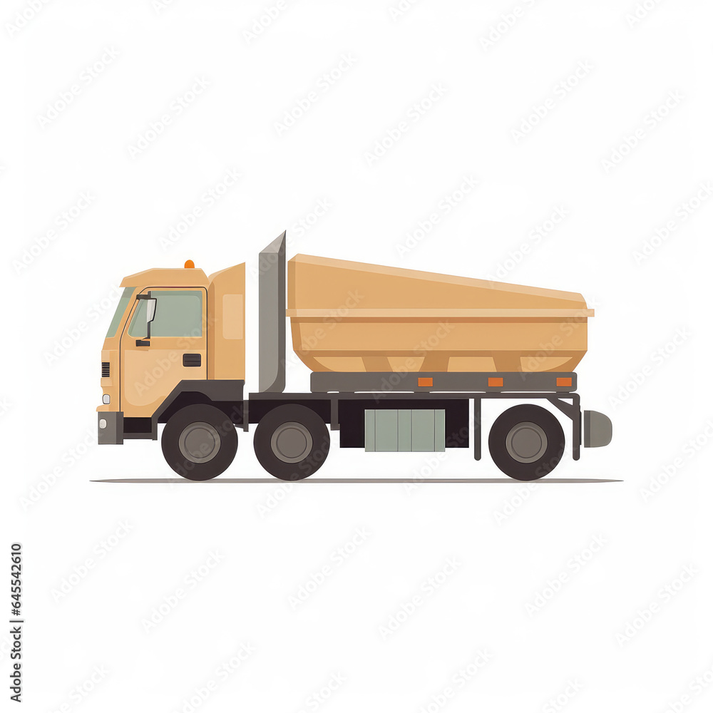 Articulated truck, 2D, simple, flat vector, cute cartoon, illustration, construction equipment, child-friendly, educational materials, whimsical graphics, charming design, lovable, playful