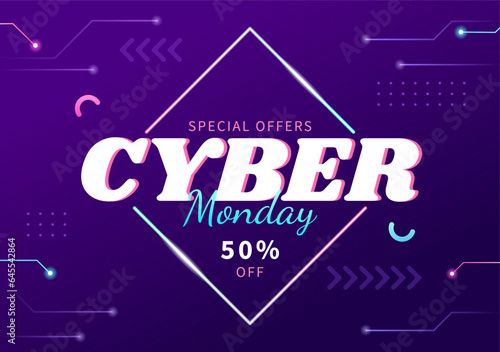 Cyber Monday Event Vector Illustration with Super Sale and Big Discount Purchases Goods in Paper Bags for Promotions in Flat Cartoon Background