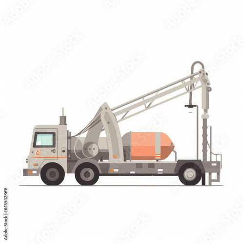 Concrete pump, 2D, simple, flat vector, cute cartoon, illustration, construction equipment, child-friendly, educational materials, whimsical graphics, charming design, lovable, playful.