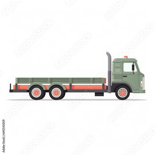  Flatbed truck, 2D, simple, flat vector, cute cartoon, illustration, transportation, logistics, child-friendly, educational materials, whimsical graphics, charming design, lovable, playful.