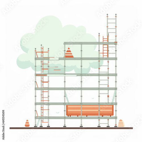Scaffold, 2D, simple, flat vector, cute cartoon, illustration, construction equipment, child-friendly, educational materials, whimsical graphics, charming design, lovable, playful.