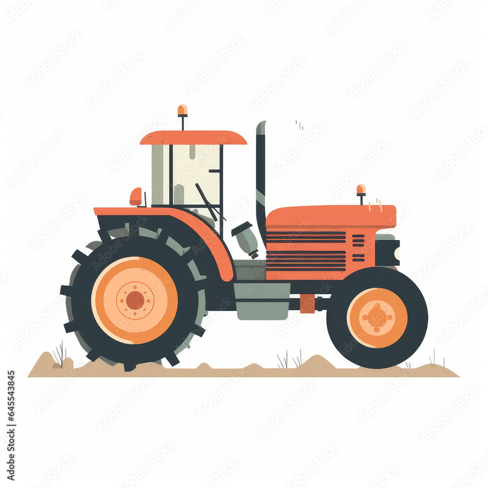 Obraz premium Tractor, 2D, simple, flat vector, cute cartoon, illustration, heavy machinery, child-friendly, educational materials, playful graphics, whimsical design, charming