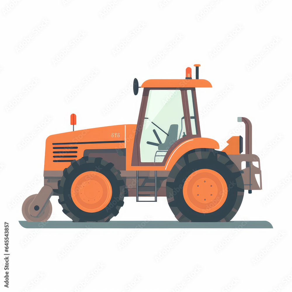 Naklejka premium Tractor, 2D, simple, flat vector, cute cartoon, illustration, heavy machinery, child-friendly, educational materials, playful graphics, whimsical design, charming