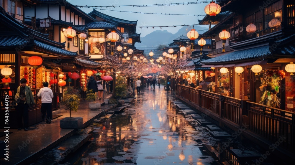 Bustling Shopping District In Kyoto,