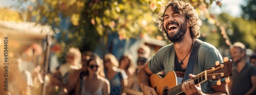 Cheerful street musicians perform in the park.