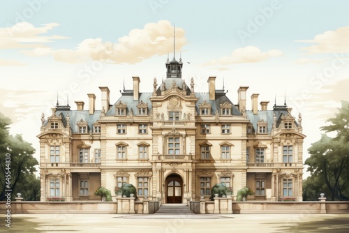 Tall ancient building European castle style aristocratic palace wallpaper background illustration