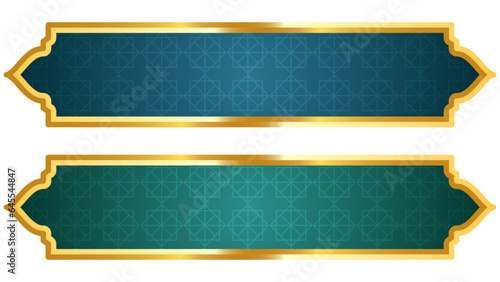 Set of decorative luxury golden arabic islamic banner title frame background gold text box clipart