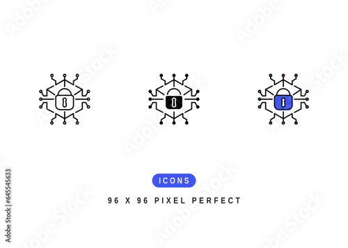 Cyber Security Icon. Secure Digital Network Symbol Stock Illustration. Vector Line Icons For UI Web Design And Presentation