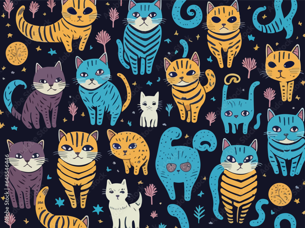 Seamless patterns of cats. Cute seamless cat pattern design