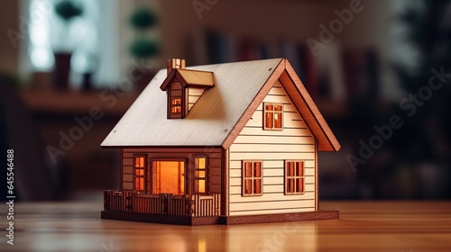 Wooden house model at living room