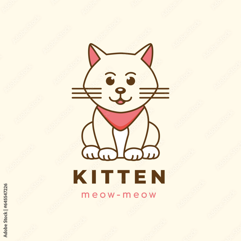 cute cat cartoon drawing animal pet kitty adorable mammal happy logo design vector graphic illustration