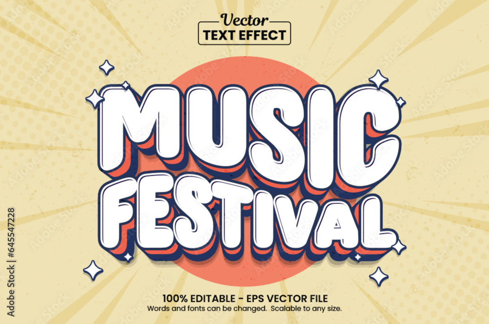 Editable text effect - Music Fest Vintage Cartoon template style premium vector