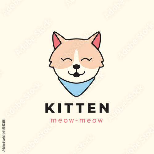 cute cat cartoon drawing animal pet kitty adorable mammal happy logo design vector graphic illustration © NUR