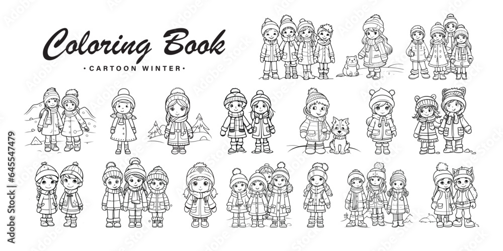 Coloring page outline from small children. Winter. Coloring book for children