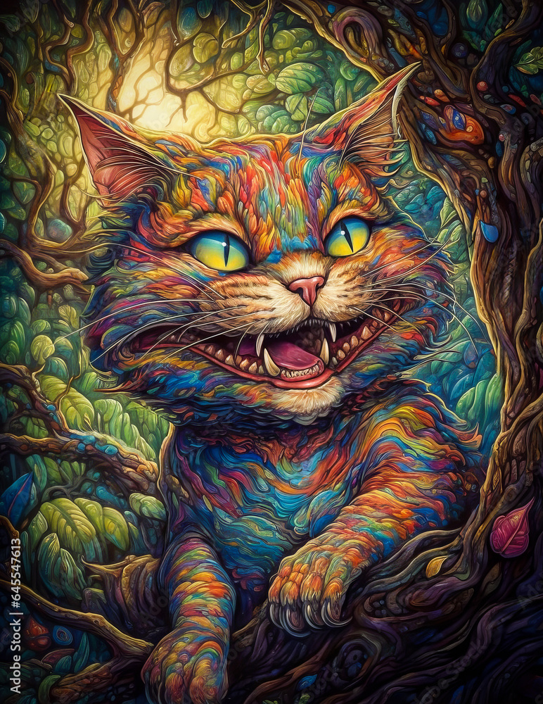 DMT Cheshire Cat - Psychedelic Wonderland Illustration
