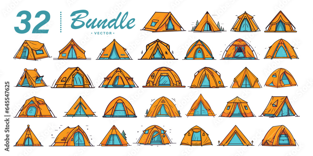 Camping tent vector icon collection isolated on white background ...
