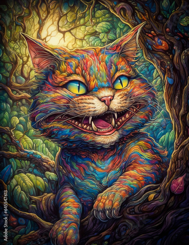 DMT Cheshire Cat - Psychedelic Wonderland Illustration