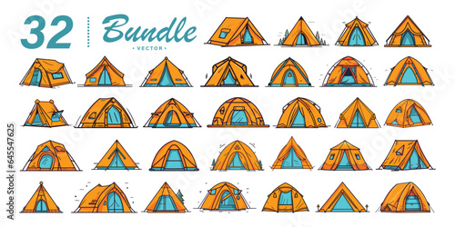 Camping tent vector icon collection isolated on white background. Design elements for logo, badges, banners, labels, posters.