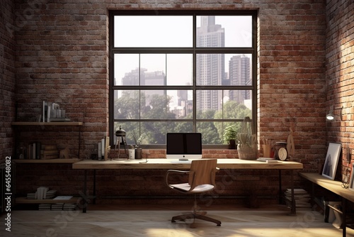 Workspace featuring brick walls.