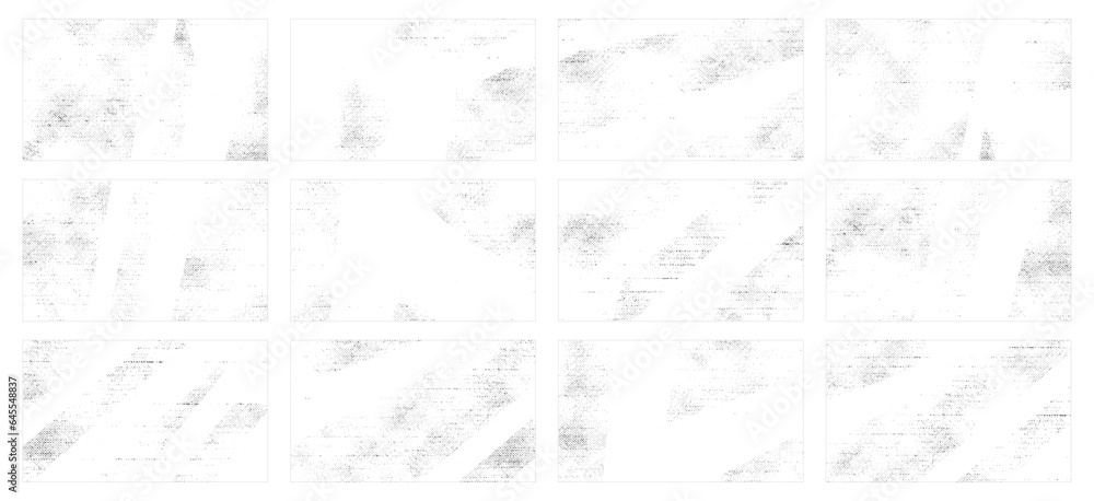 Overlay textures set stamp with grunge effect. Old damage Dirty grainy and scratches. Set of different distressed black grain texture. Distress overlay vector textures. Overlay textures set stamp with grunge effect. Old damage Dirty grainy and scratches. Set of different distressed black grain texture. Distress overlay vector textures.