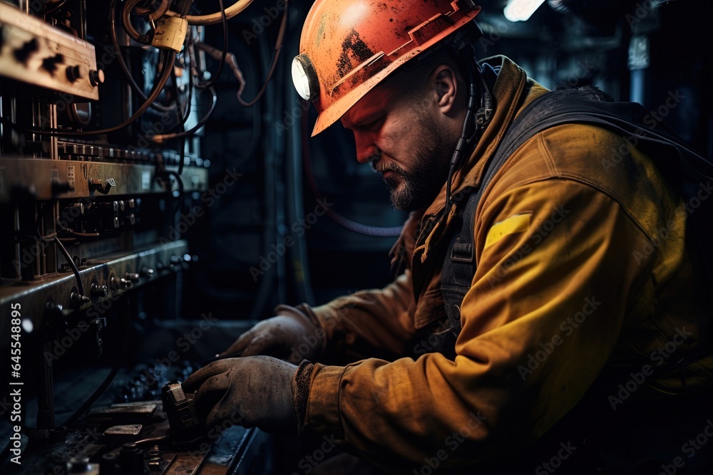 An operator doing maintenance tasks on oil rig. An operator doing maintenance tasks on oil rig.