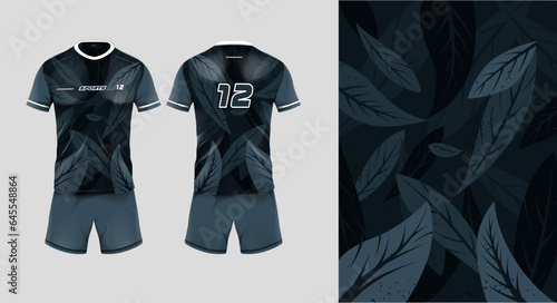 Sport jersey template mockup grunge leaf abstract design for football soccer, racing, gaming, black color