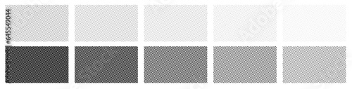 Different Variations Halftone Striped Patterns Set Vector Geometric Texture Isolated On White Background. Modern Various Half Tone Textures Collection Circles Lines Noise Squares Hexagons Triangles