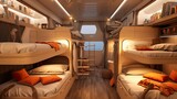 A motorhome with bunk beds to accommodate the whole Generative Ai