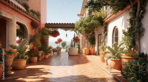 A Mediterranean-style villa with terracotta tiles Generative Ai © Abonti