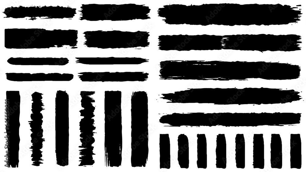Obraz premium Set of grunge black paint brush strokes. Brush strokes collection isolated on white background for design. Grunge backdrop, trendy brush stroke for black ink paint. vector illustrator