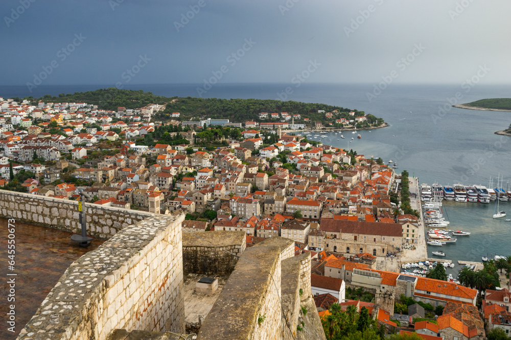Aerial view of Hvar town island in Croatia