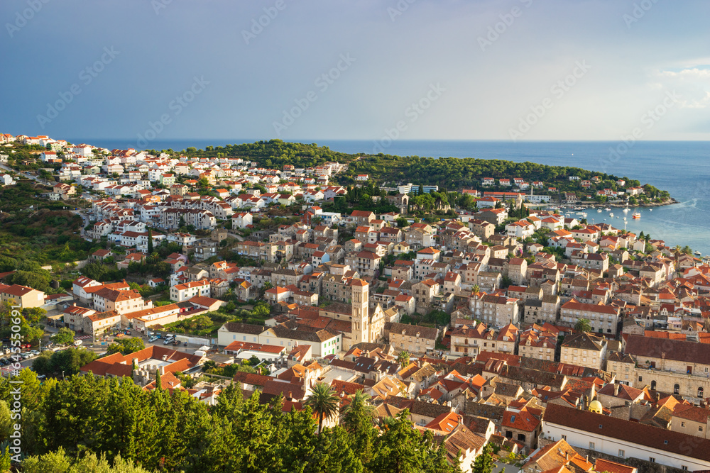Aerial view of Hvar town island in Croatia