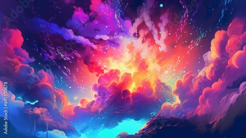 Lovely Cute neon watercolor wallpaper Generative Ai