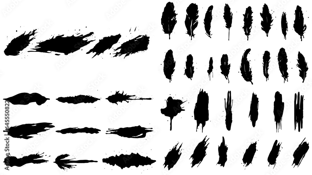 Obraz premium Black set paint brush strokes. Brush collection isolated on white background. ink grunge, brush strokes, box, frames, border, lines, ink brush, black brush Isolated on white background 