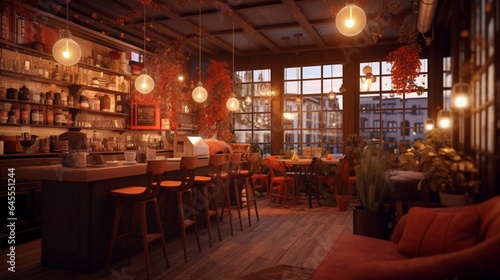 A cozy coffee shop with warm lighting Generative Ai Generative Ai