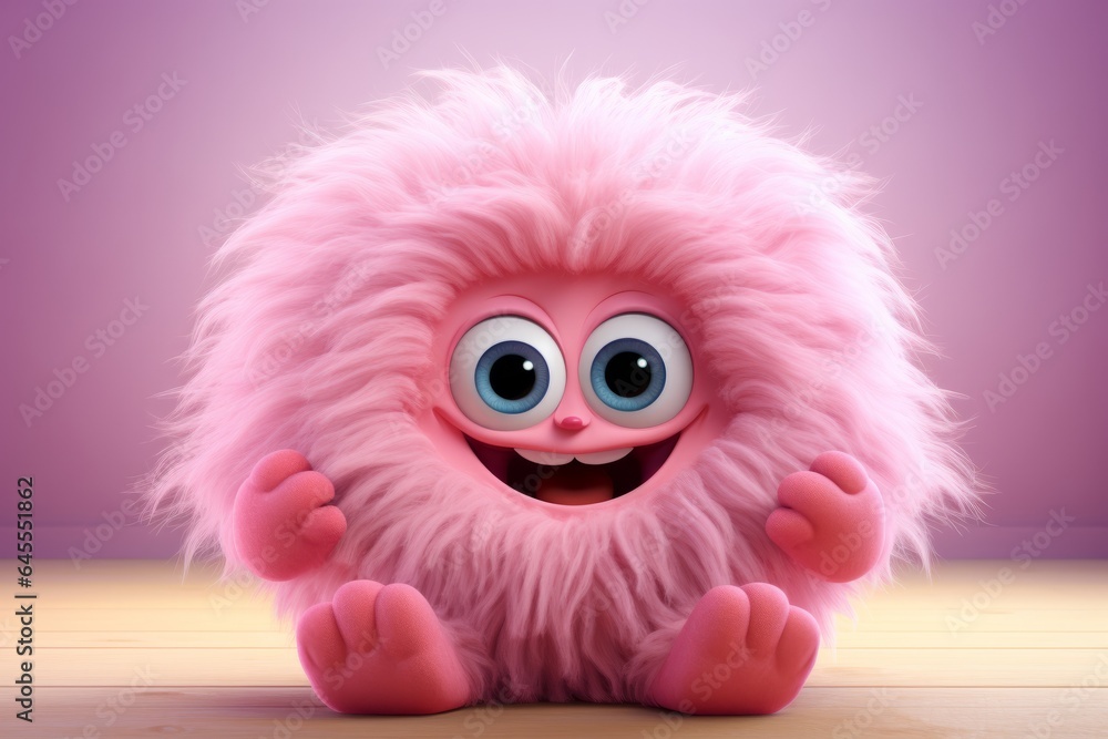 Obraz premium Cute pink furry monster 3D cartoon character