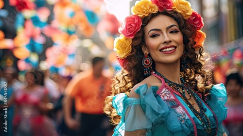 Portrait beautiful woman with carnival costume AI Generative 