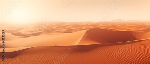 Desert Mirage: In the heart of a desert, a mirage shimmers over the dunes, blurring the lines between reality and fantasy, sand dunes in the desert