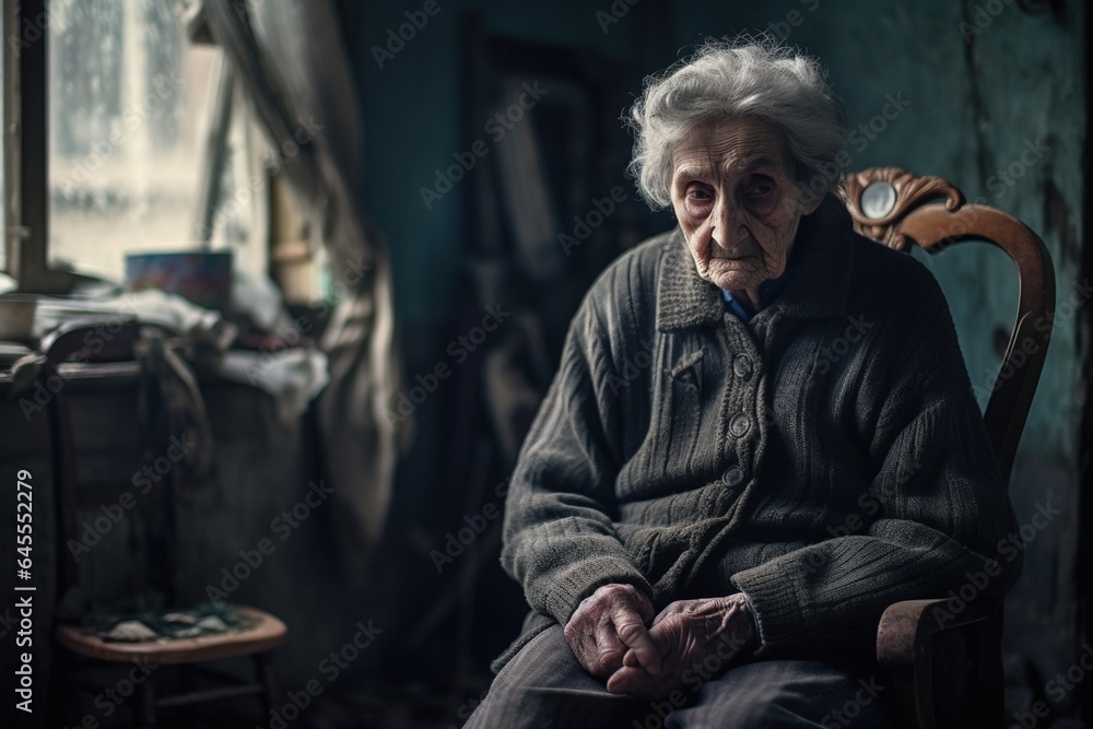 Obraz premium Sad elderly woman lonely at home.