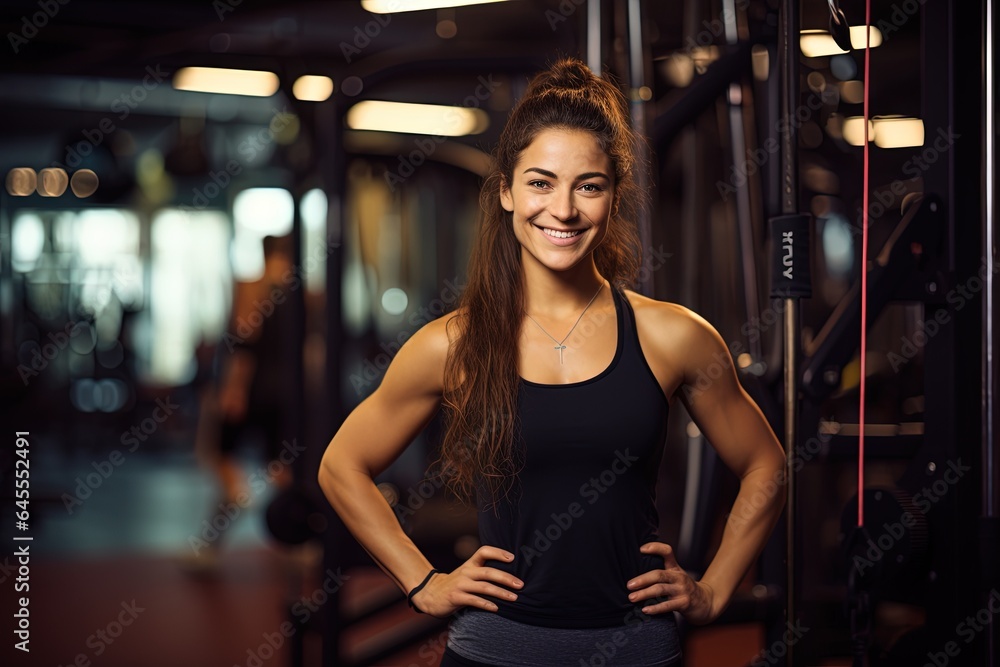 Smiling fit woman at gym.