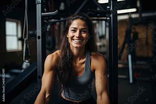 Smiling fit woman at gym.
