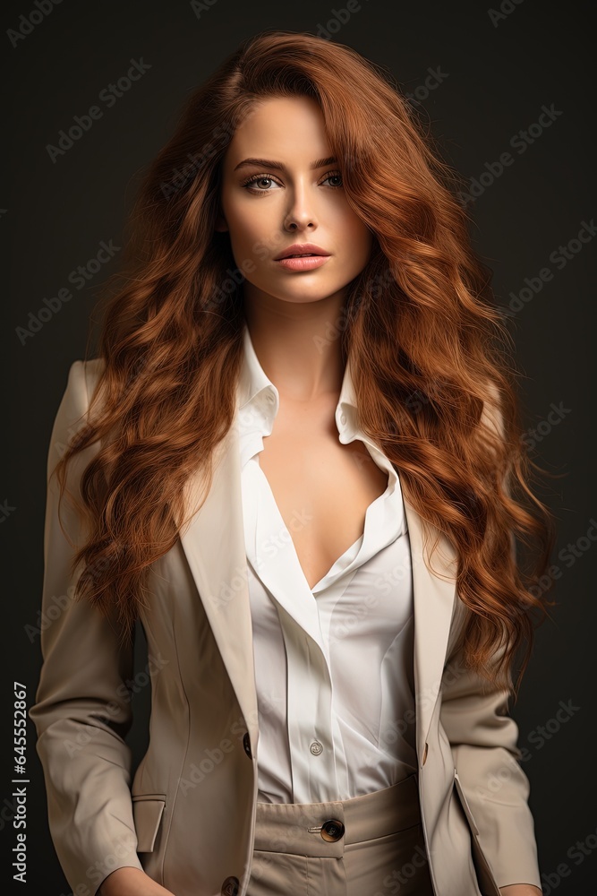 Woman with brown hair wearing a white blazer. Woman with brown hair wearing a white blazer.