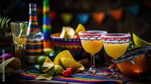 Fresh cocktail on the table with sombrero AI Generative