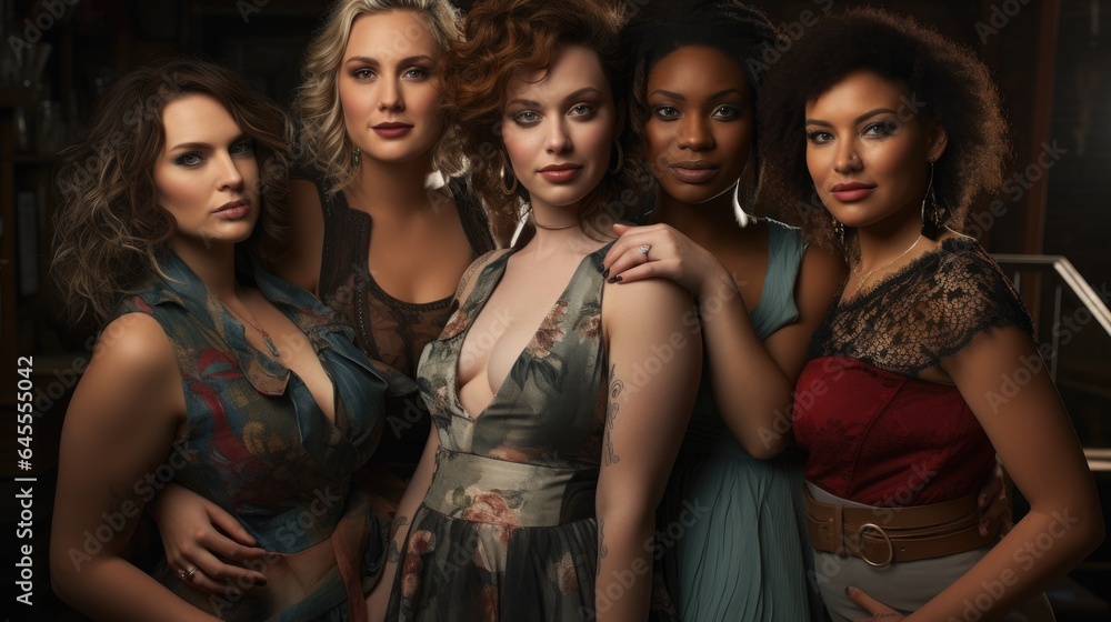 Obraz premium Group of adult diverse women in a party or gathering, generative ai