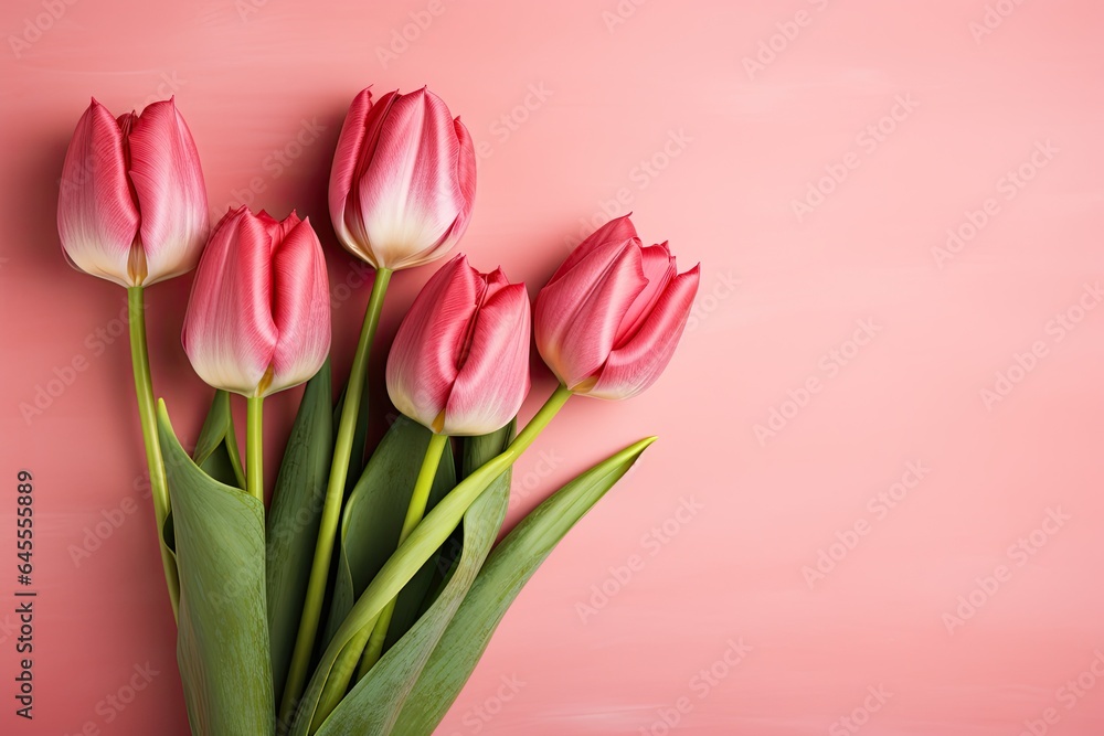 Fototapeta premium pink tulips isolated on pink