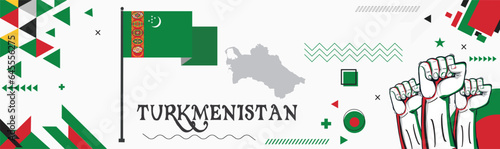 Turkmenistan national day banner Abstract celebration geometric decoration design graphic art web background, flag vector illustration