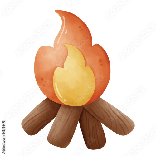 watercolor vector illustration of a bonfire