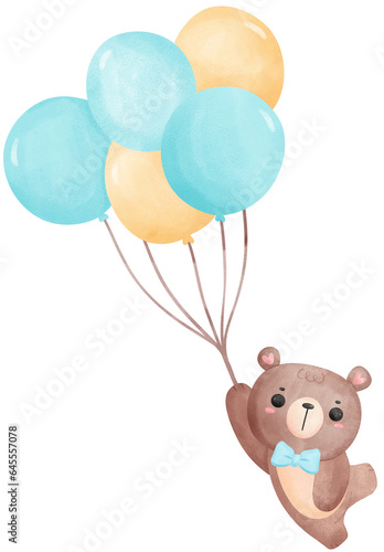 Cute teddy bear boy with balloons © Natsicha